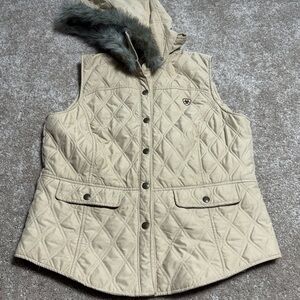 Ariat Quilted Hooded Vest with Faux Fur Trim - Beige